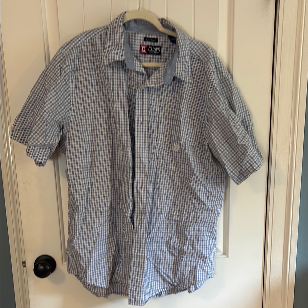 Chaps Men's Blue and White Plaid Shirt